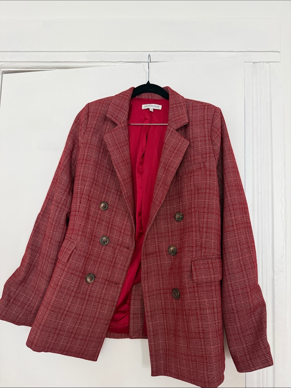 Heartloom Red Plaid Double-Breasted Blazer